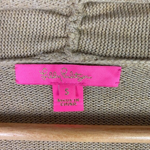 Lilly Pulitzer Open Front Cardigan Sweater Women's Small Gold Metallic Cashmere - Picture 7 of 13